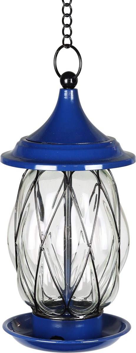 Exhart Metal Wire and Glass Bird Feeder， Blue