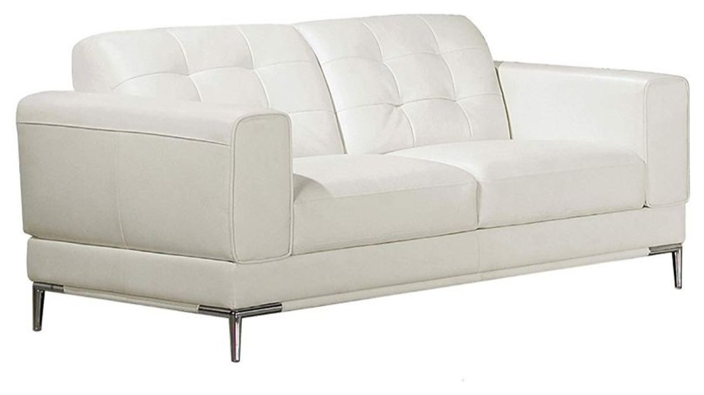 Faux Leather Wooden Loveseat With Square Quilt Tuft Pattern On Backrest  White   Contemporary   Loveseats   by VirVentures  Houzz