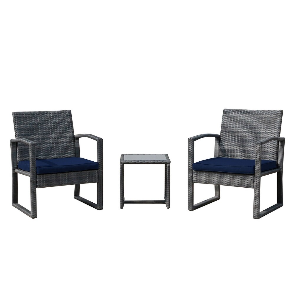 3 pc. Outdoor Cushioned Wicker Chat Set