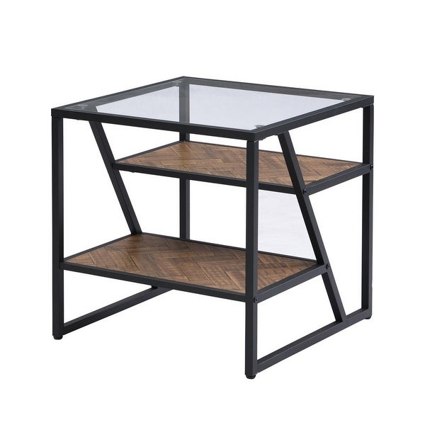 Black Side Table Coffee Table with Metal Frame and Tempered Glass Top