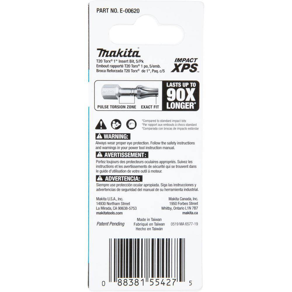 Makita IMPACT XPS T20 Torx 1 in. Insert Bit (5-Pack) E-00620