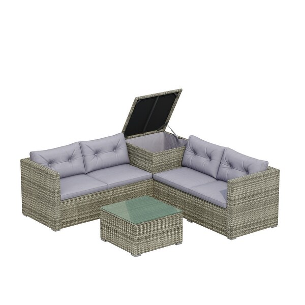 4 Piece Outdoor Furniture Sofa Set with Storage Box