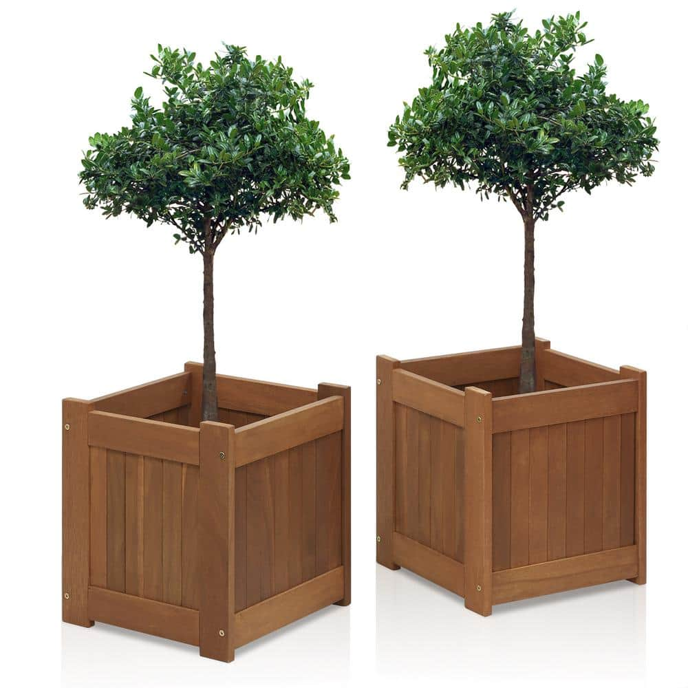 Furinno Tioman 15.4 in. x 15.4 in. Teak Hardwood Flower Box (2-Pack) 2-FG16450