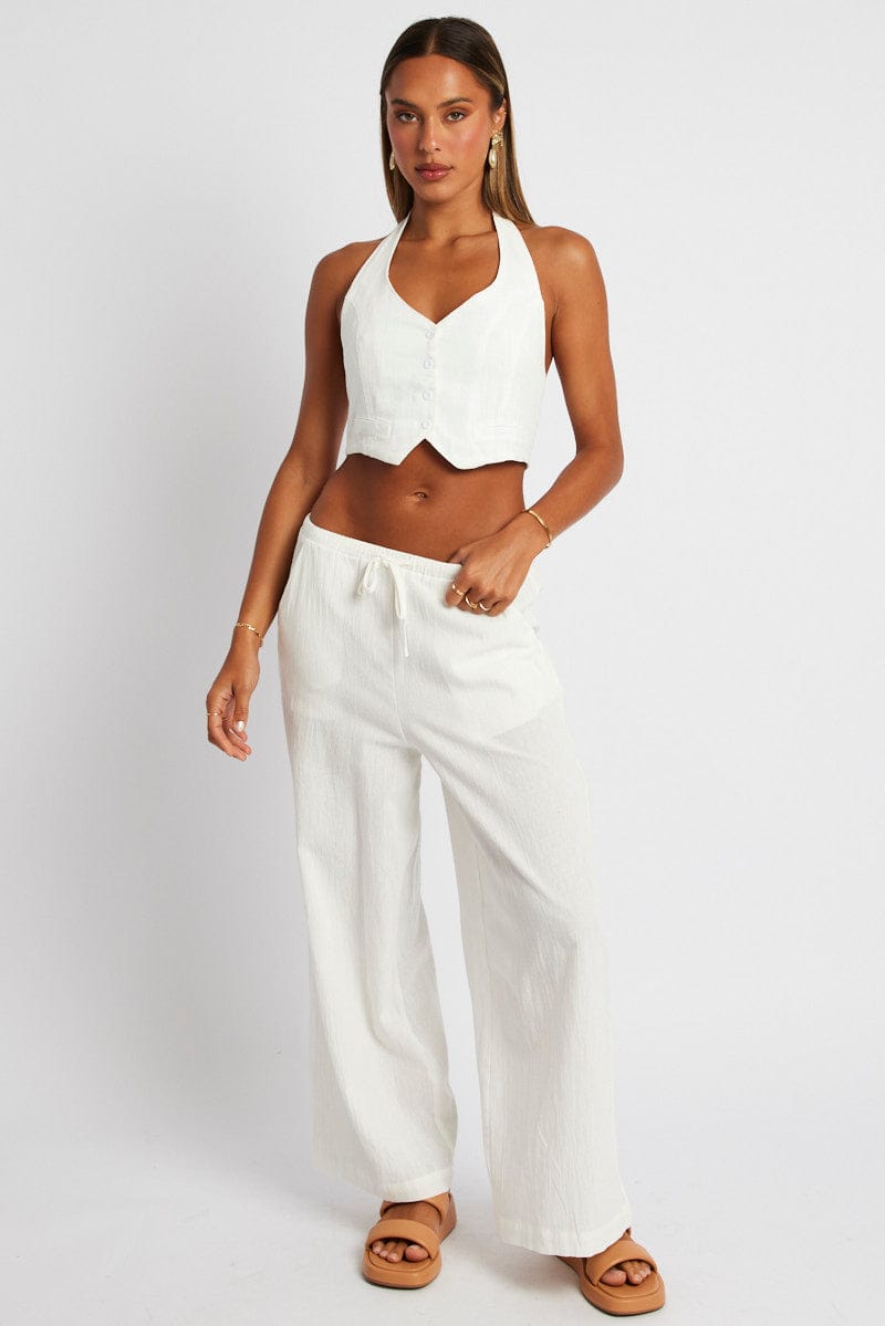 White Wide Leg Pants High Rise