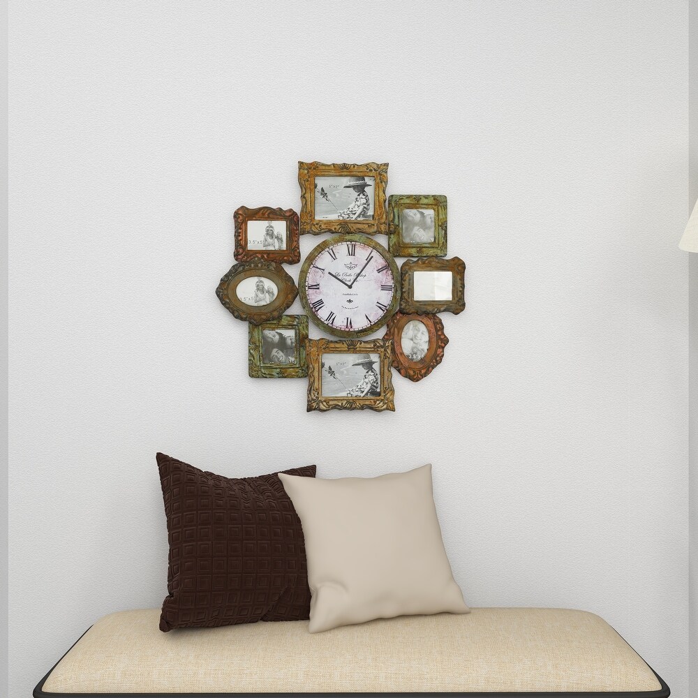 Green Metal 8 Photo Opening Wall Clock