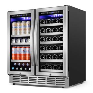 TITTLA 30.31 in. Dual Zone 33-Wine Bottles 80-Cans Beverage and Wine Cooler in Silver Shutter Shape Front Heat Vent Blue LEDs KMYC200