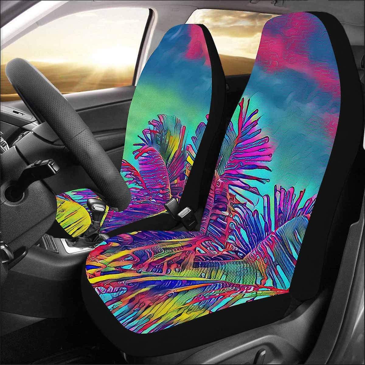 Set Of 2 Car Seat Covers Palm Tree On Vivid Sky Universal Auto Front Seats Protector Fits For Car，suv Sedan，truck