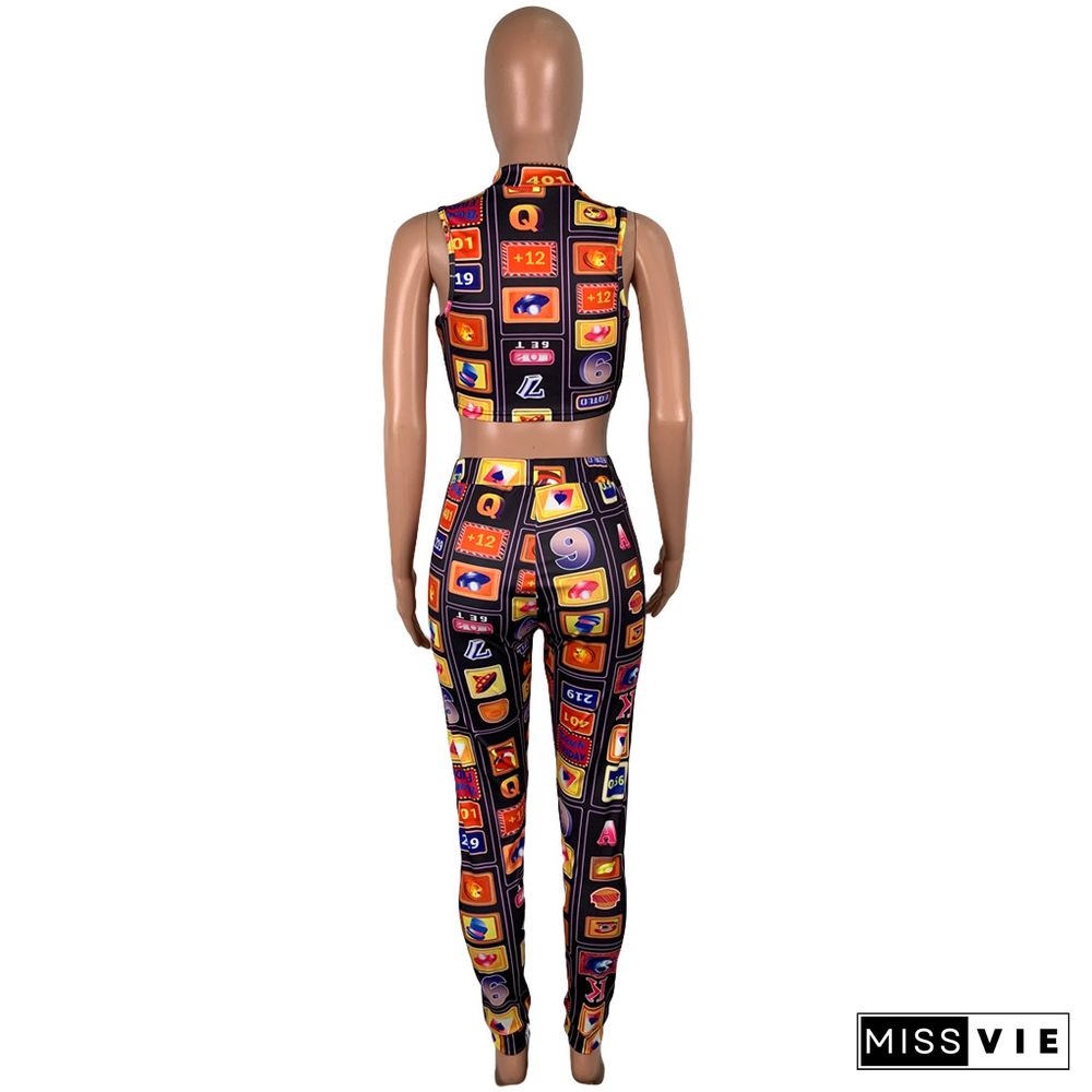 New Fashion Sleeveless Print Two Pieces Pants Set