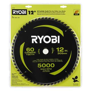 RYOBI 12 in. 60 Carbide Teeth Thin Kerf Miter Saw Blade A181202