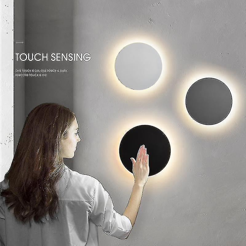 Naiwang Round Led Wall Light Modern Touch Switch For Living Room Bedroom Decoration Black White Wall Sconce Indoor Lighting Lamp Shade