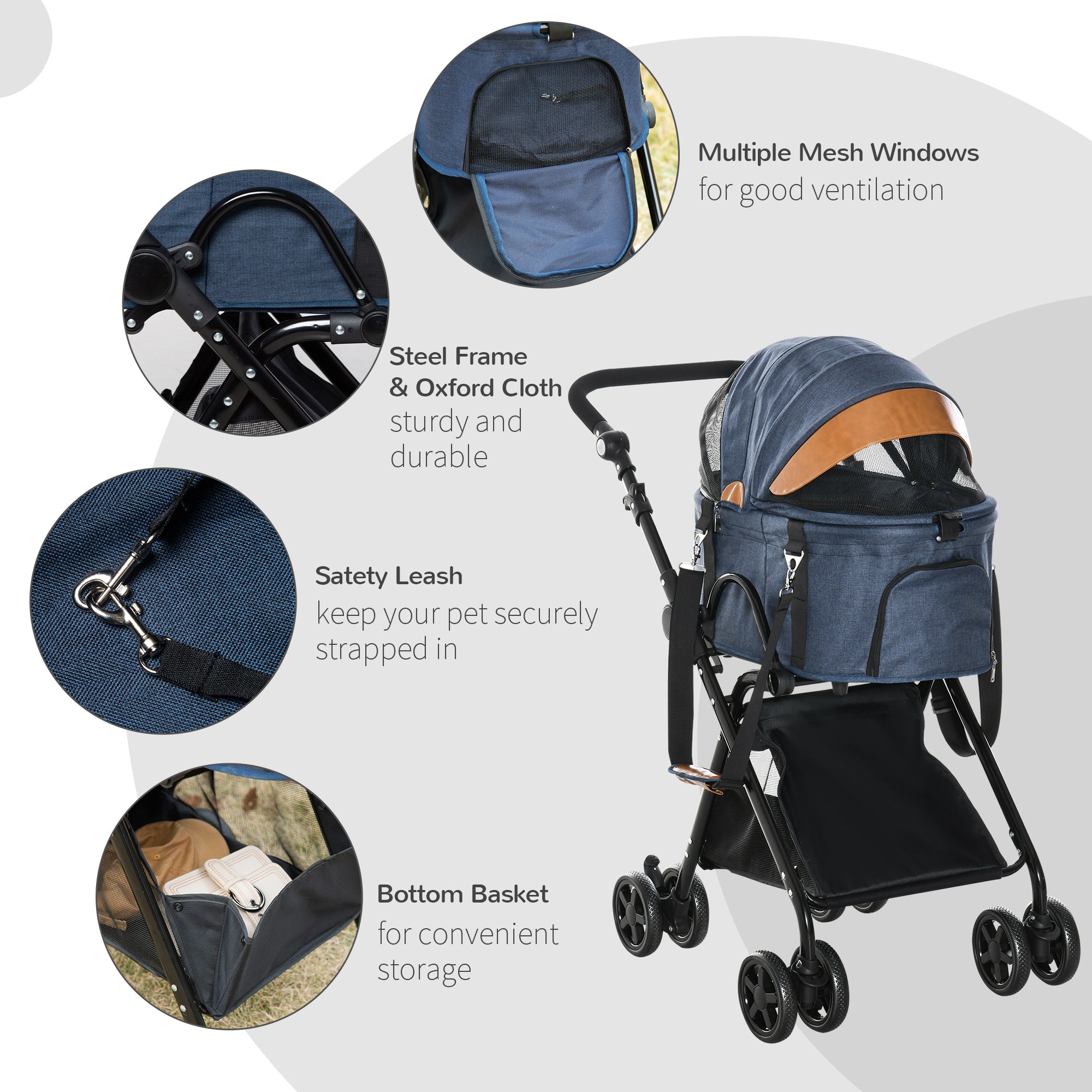 PawHut Luxury Folding Pet Stroller Dog/Cat Travel Carriage 2 In 1 Design， Black