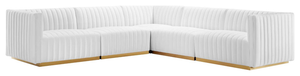 Conjure Channel Tufted Velvet 5 Piece Sectional   Contemporary   Sectional Sofas   by Modway  Houzz