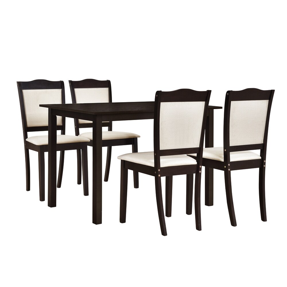 Espresso 5 Piece Dining Table Set with 4 Dining Chairs for Dining Room