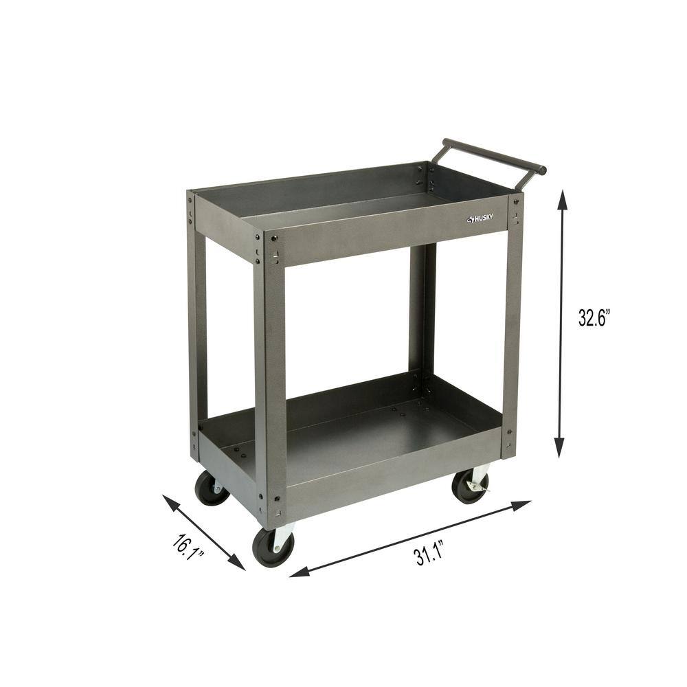 Husky 31 in. W x 16 in. D 2-Tray Metal Utility Tool Cart PMT-102R3