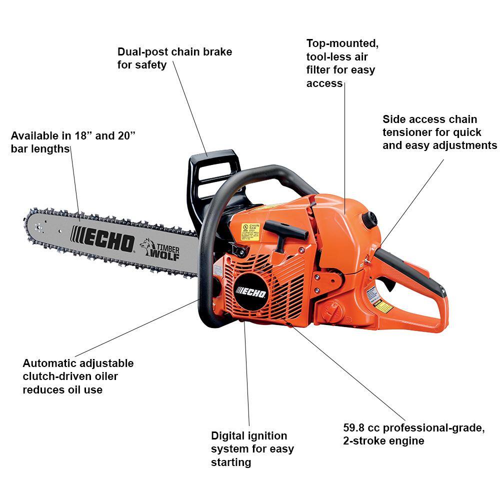 ECHO 24 in. 59.8 cc Gas 2-Stroke Rear Handle Timber Wolf Chainsaw CS-590-24