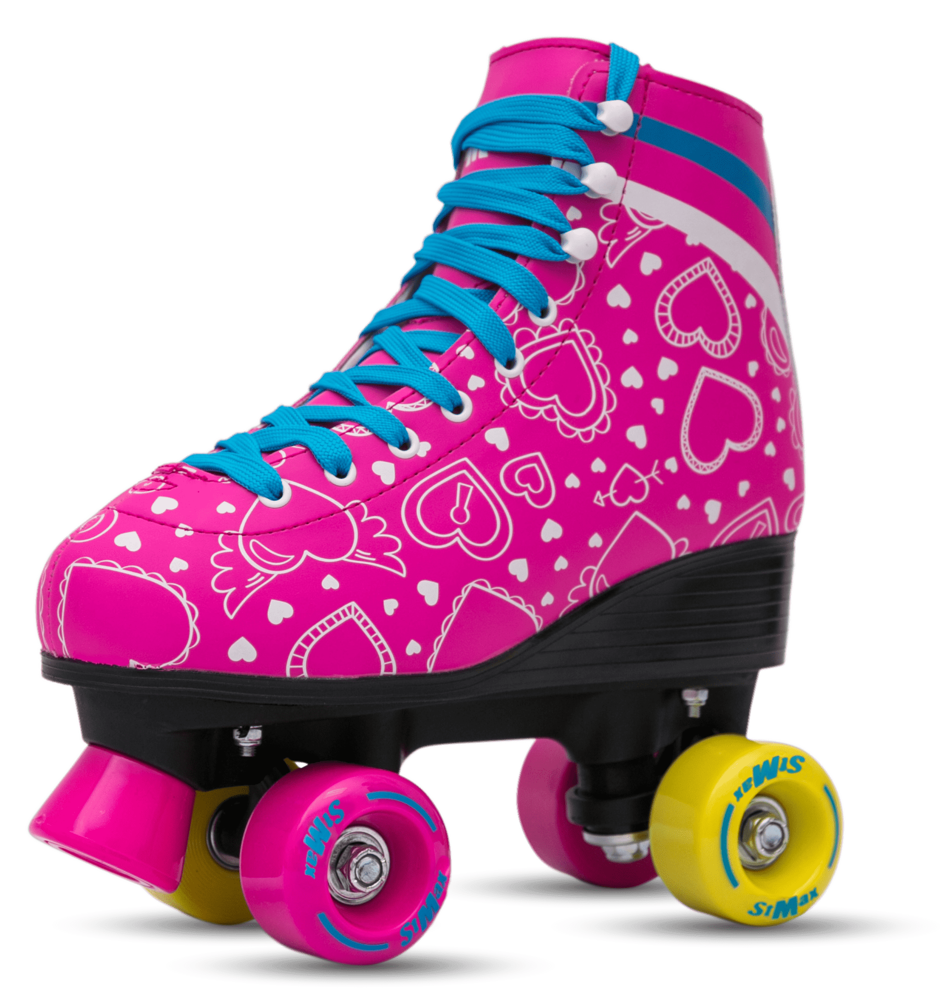 Quad Roller Skates for Girls and Women size 6.5 Adult Pink and Blue heart Outdoor Indoor and Rink Skating Classic Hightop Fashionable Design