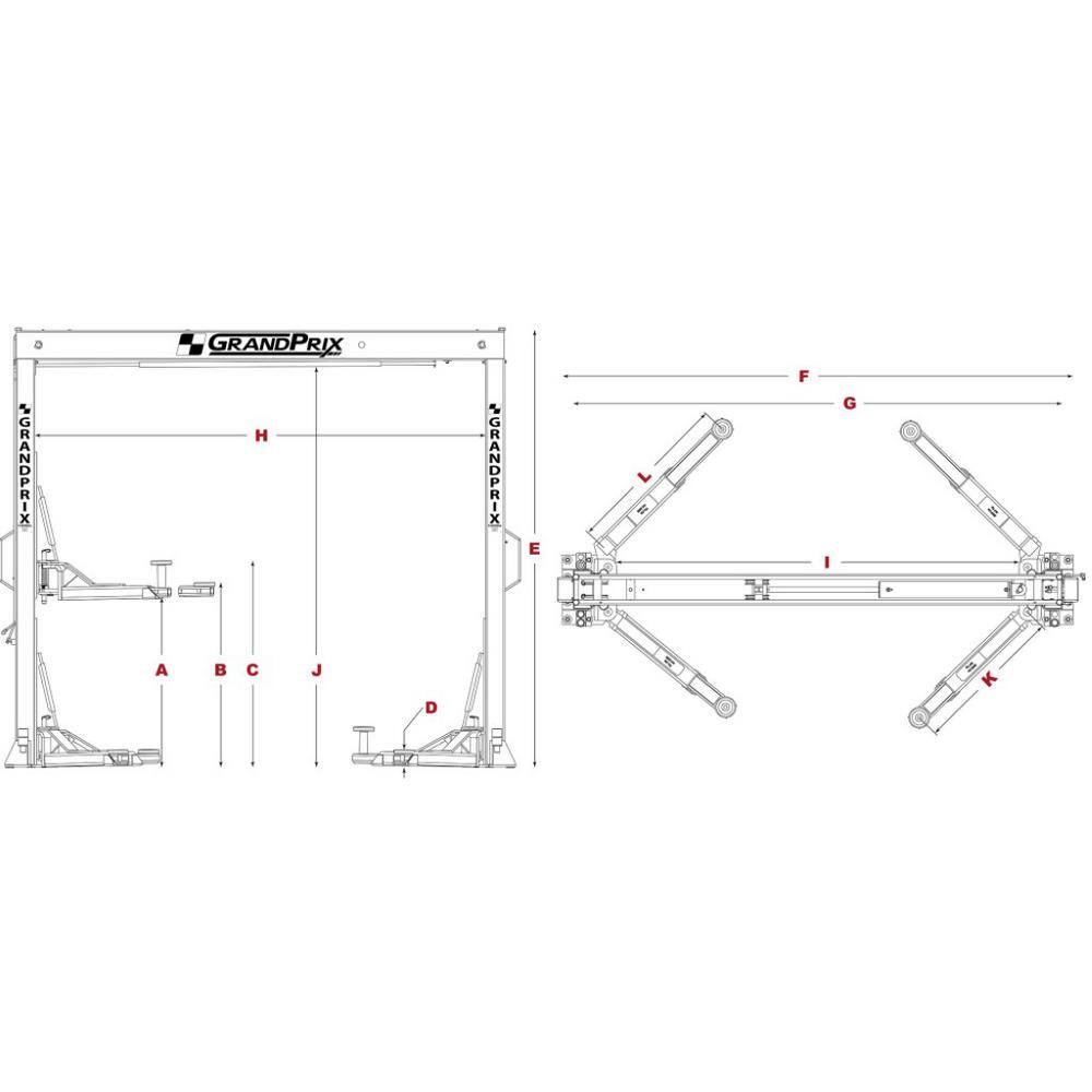 GRANDPRIX Series 2-Post Car Lift 7000 lbs. Capacity 118.5 in. Overall Height 5175996