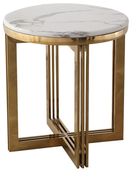 Modern Round Marble top End Table Side Table in White  ampGold   Contemporary   Side Tables And End Tables   by Homary International Limited  Houzz