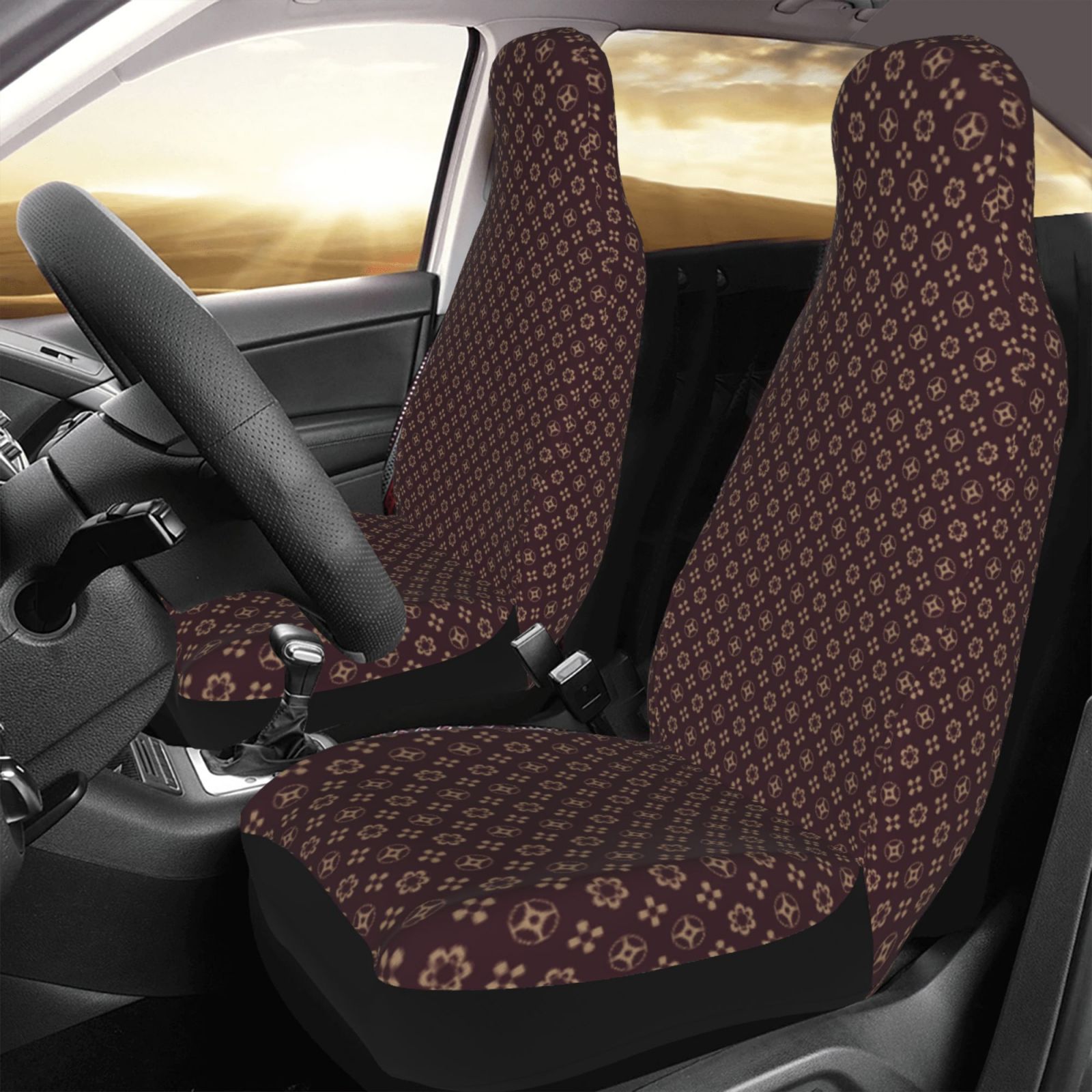 TEQUAN Front Seat Covers， Traditional Classic Decoration Elements Pattern 2 Piece Car Seat Cover Fit Most Car SUV Truck Van