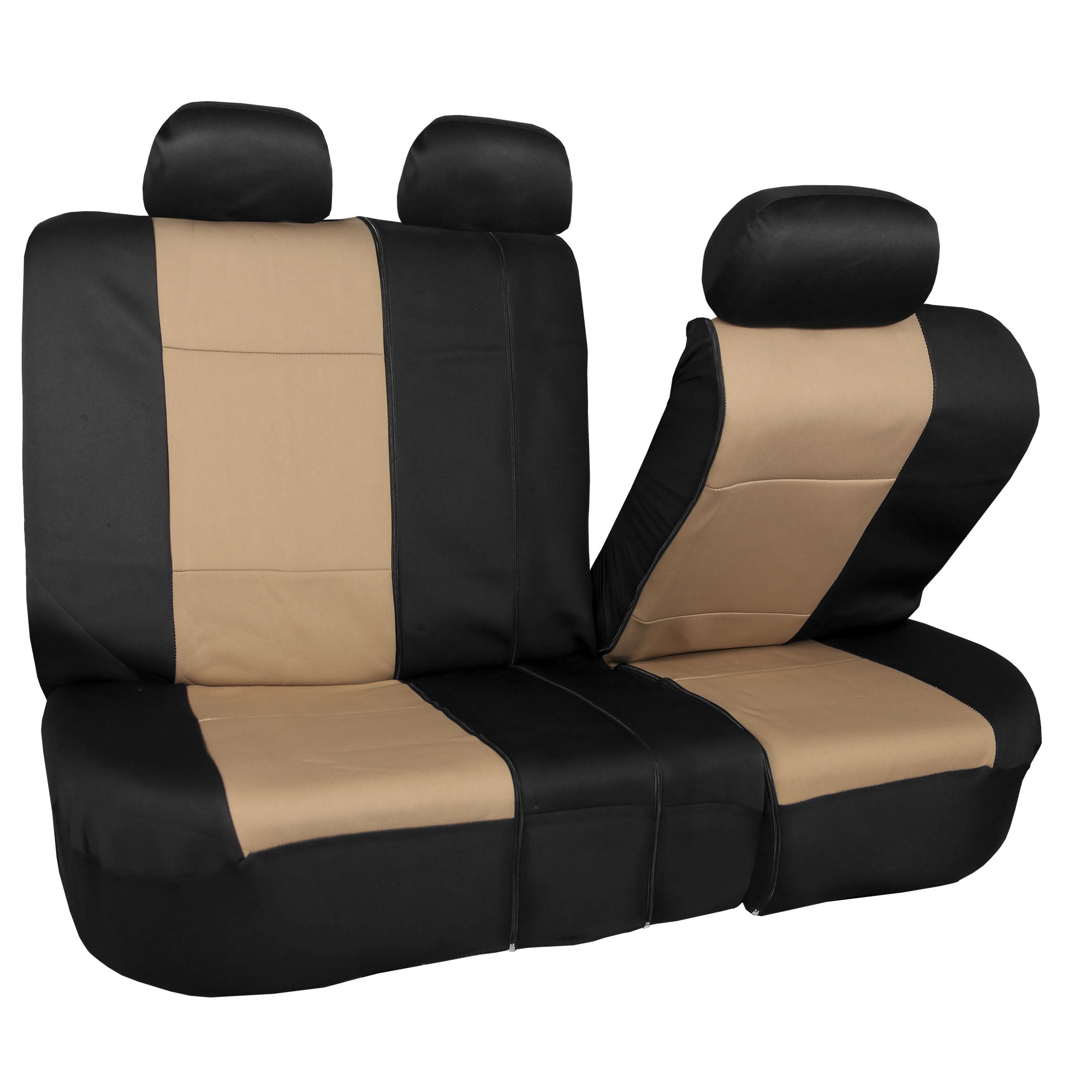 FH Group Neoprene 3 Row Car Seat Covers For SUV， Airbag Ready Split Bench 7 Seater， Beige Black with Free Air Freshener