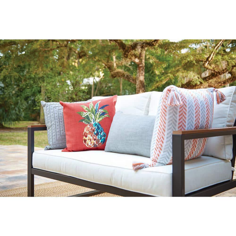 Hampton Bay West Park Black Aluminum Outdoor Patio Loveseat with CushionGuard White Cushions