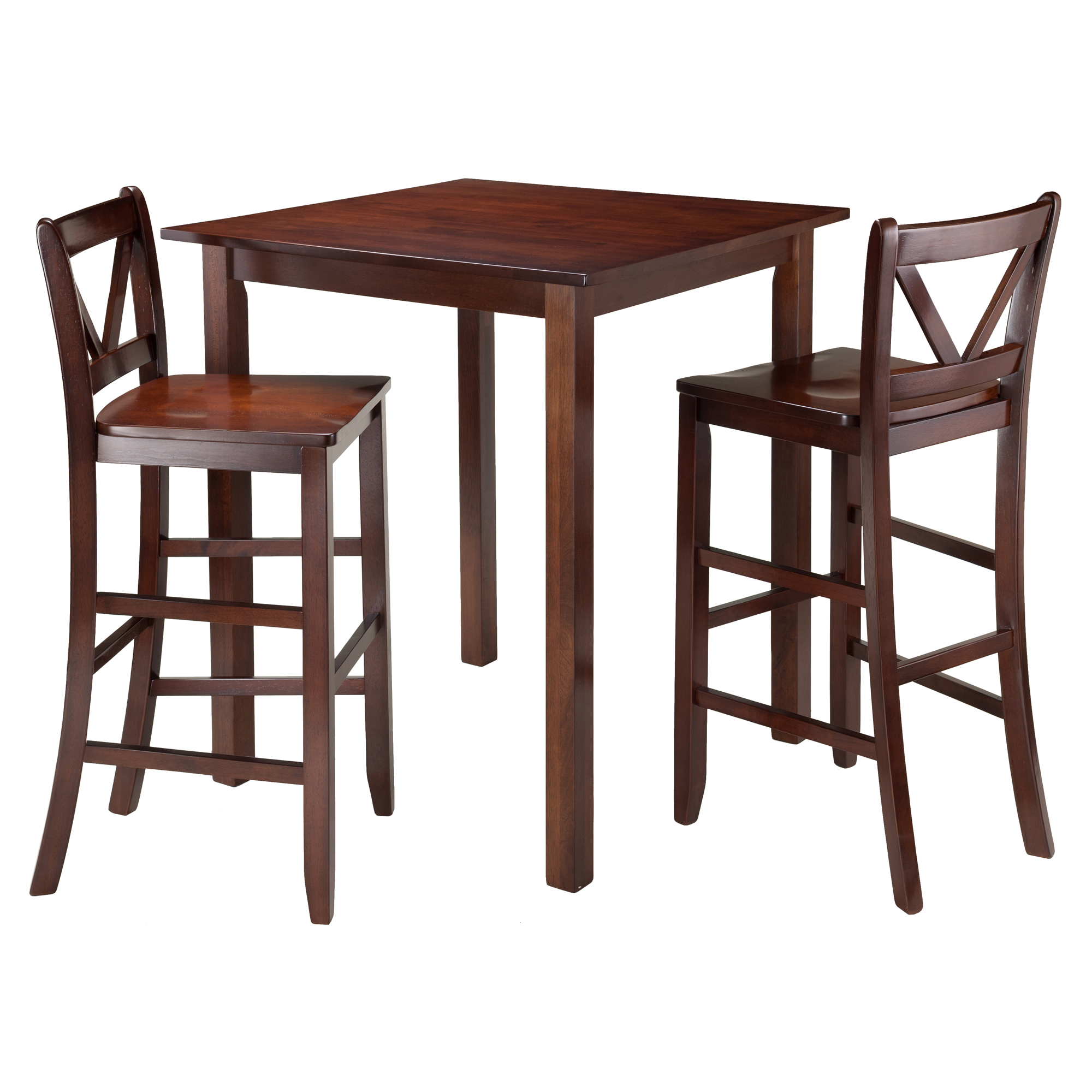 Winsome Wood Parkland 3-Pc High Dining Table with 2 Bar V-Back Bar Stools， Walnut