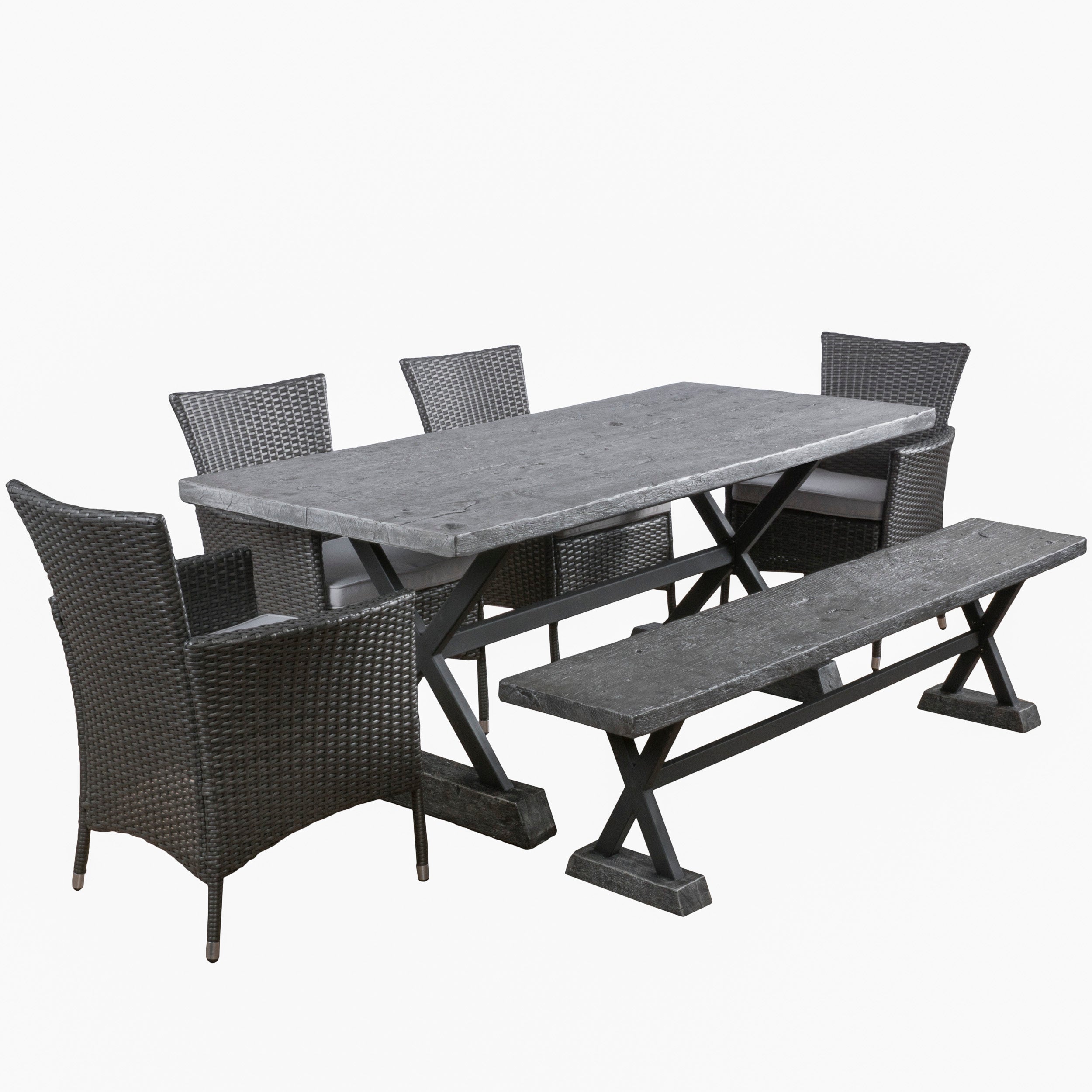 Desmond Outdoor 6 Piece Lightweight Concrete Dining Set with Bench