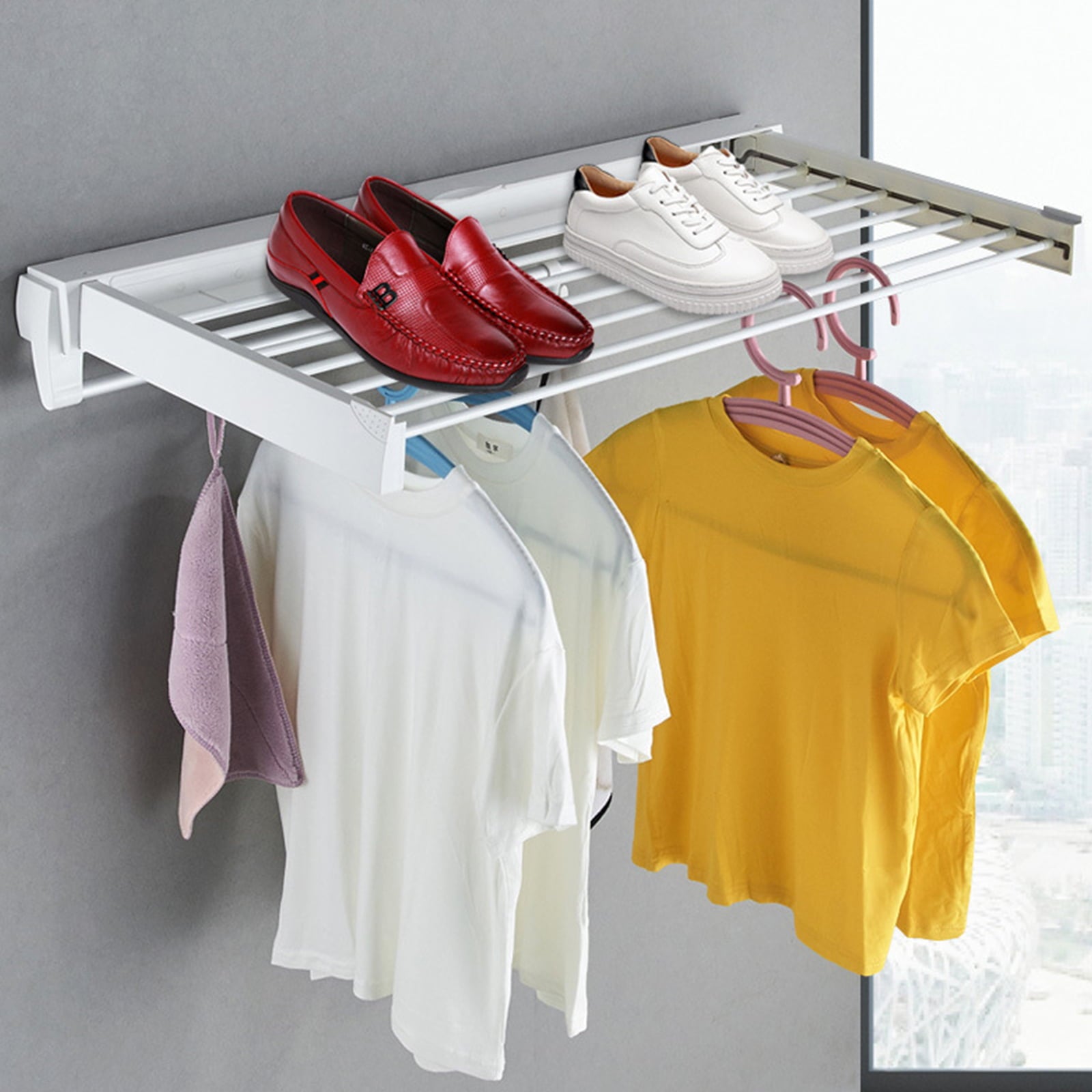 Miumaeov Foldable Clothes Drying Rack Laundry Wall Mounted Bathroom Hanger