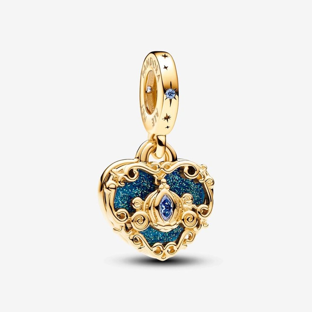 PANDORA  Disney Cinderella's Carriage & Heart Double Dangle Charm - 14k Gold-plated unique metal blend