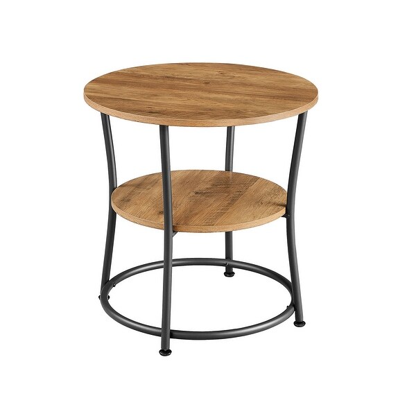 Side Table， Round End Table with 2 Shelves， Living Room， Bedroom， Easy Assembly， Steel Frame， Rustic Walnut and Black