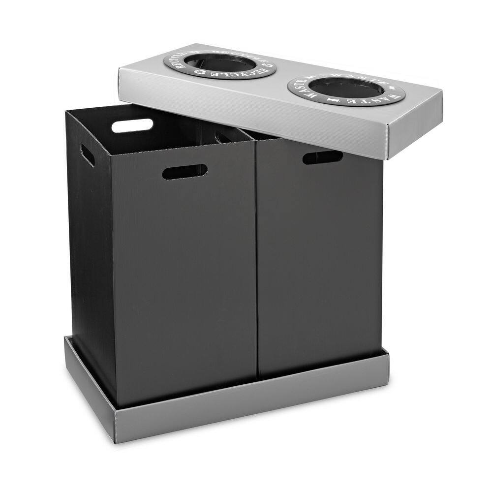 Alpine Industries 28 Gal. Black Plastic 2-Compartment Indoor Trash Can Recycling Bin (2-Pack) 471-02-BLK-2PK