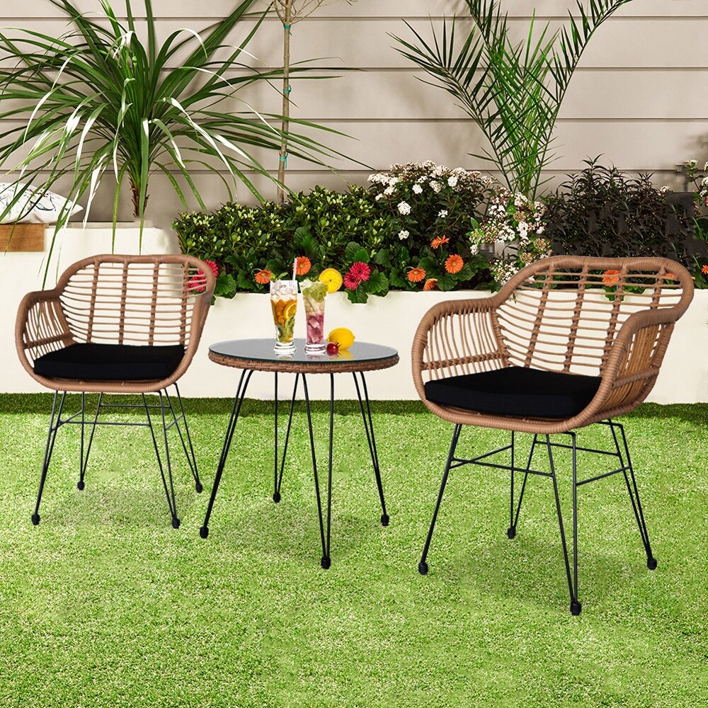 3pcs Wicker Rattan Patio Conversation Set