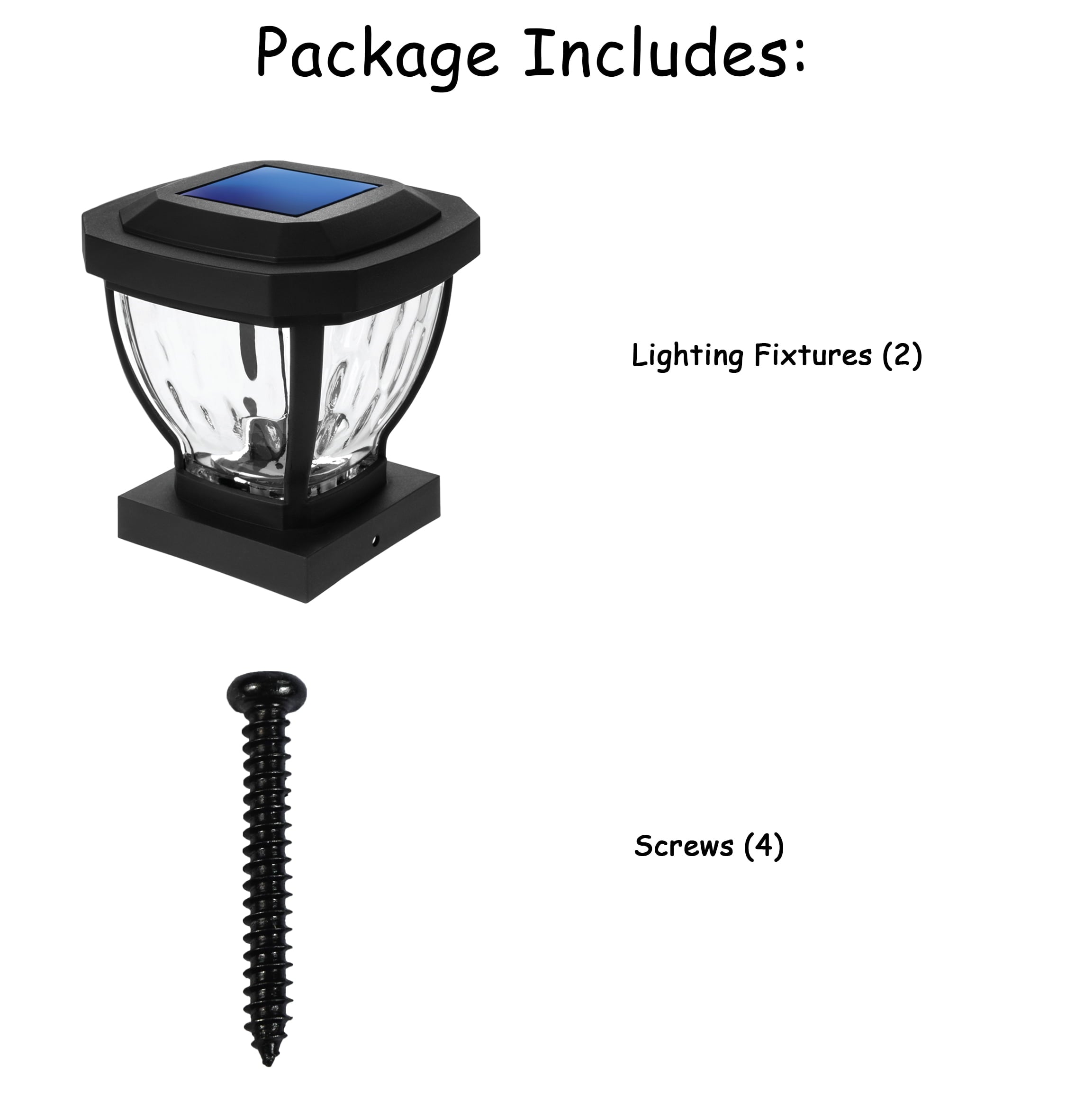 Home Zone Security Solar Post Cap Lights - 2-Pack， Glass + LED， Fits 3.5