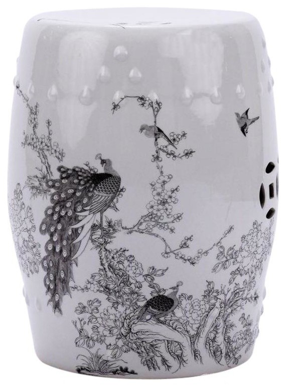 Garden Stool Peacock Backless White Black Colors May Vary Variable   Asian   Accent And Garden Stools   by EuroLuxHome  Houzz