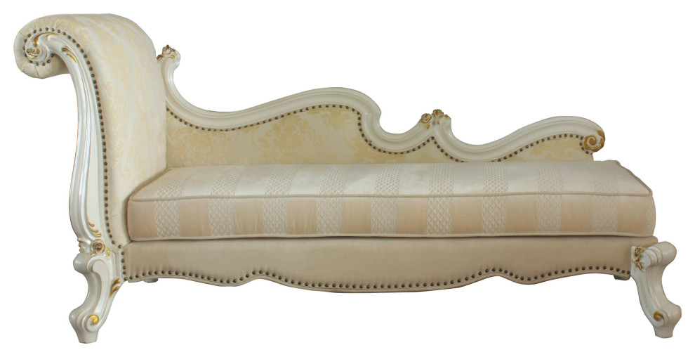 Picardy Chaise With Pillows  Antique Pearl and Fabric   Traditional   Indoor Chaise Lounge Chairs   by Acme Furniture  Houzz