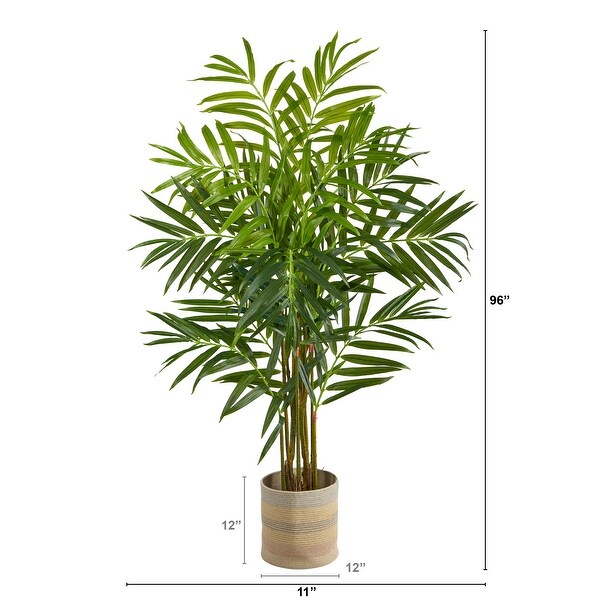 8' King Palm Artificial Tree in Handmade Natural Cotton Multicolored Woven Planter