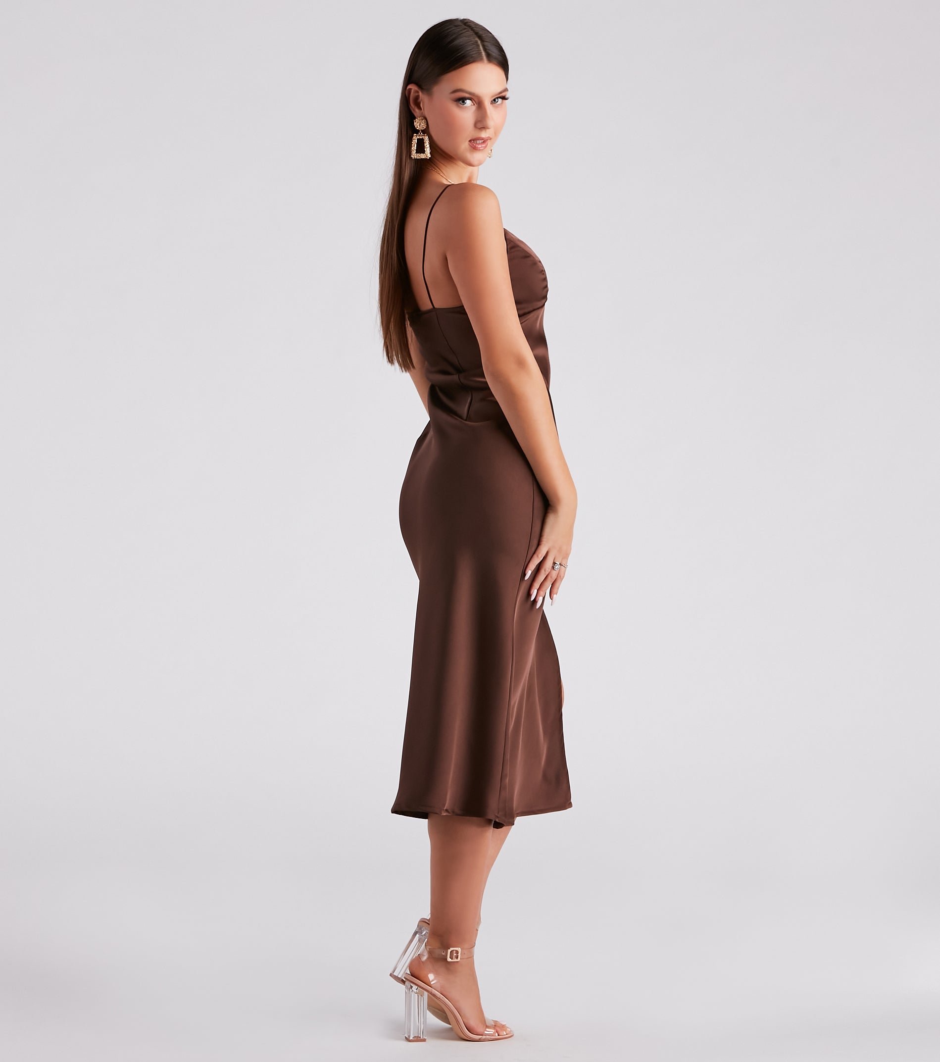 Rendezvous In Satin Slip Midi Dress