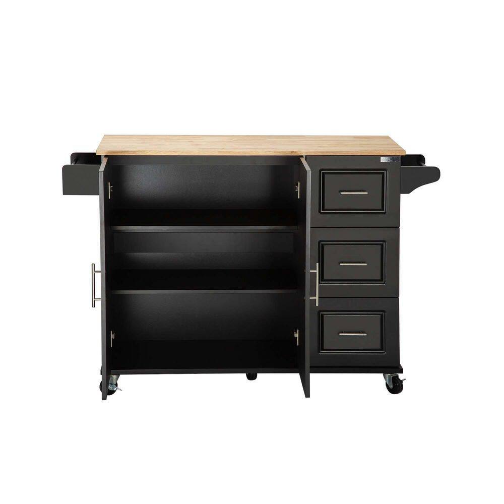 Whatseaso Large Kitchen Island With Cabinet 3-Shelves and 3-Drawers in Black SEP-110513279