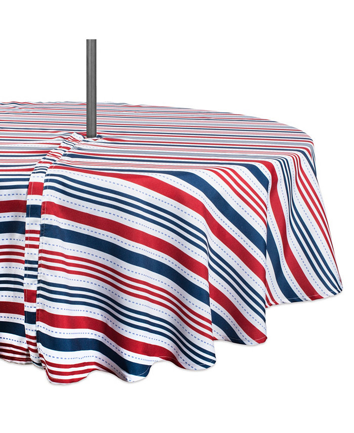 Design Imports Patriotic Stripe Outdoor Tablecloth with Zipper 60 Round