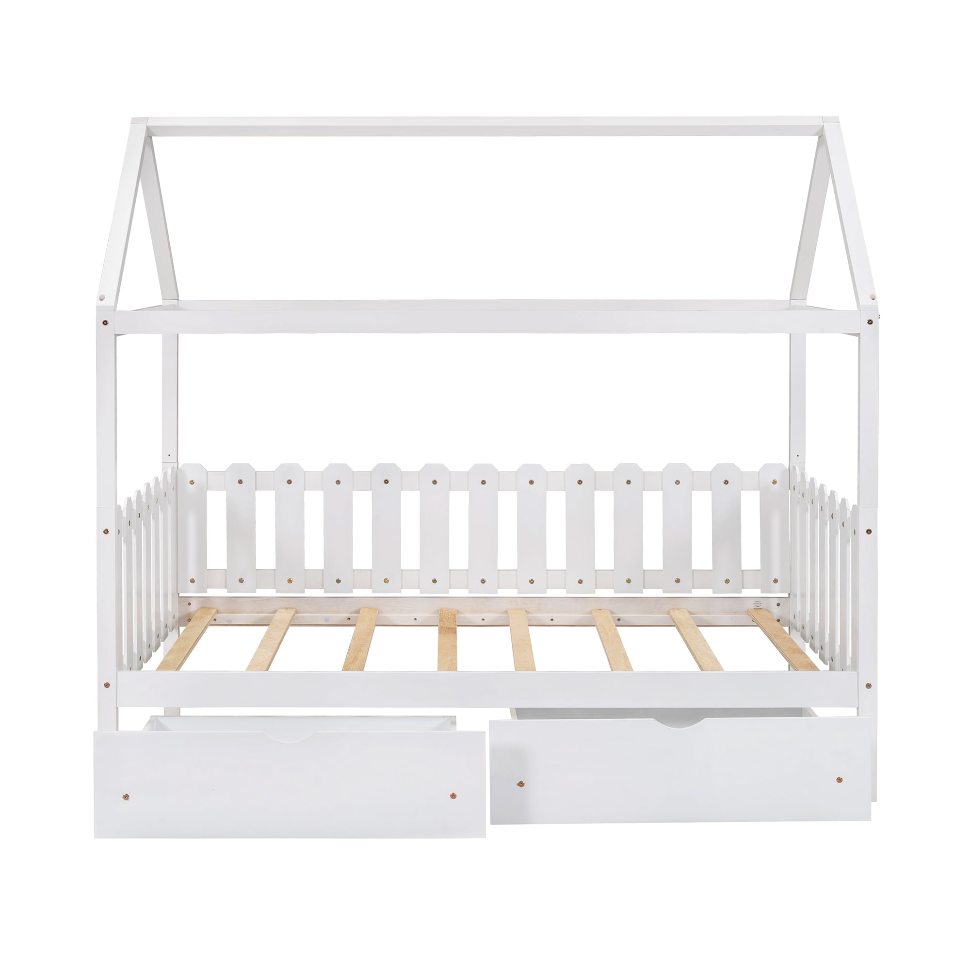 Euroco Twin Size Wood House-Shaped Bed with Drawers for Kids, White