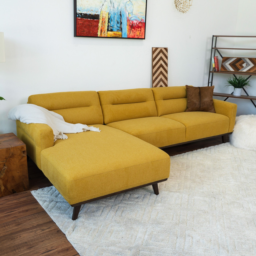 Adas Mid Century Modern L Shaped Linen Fabric Left Facing Dark Yellow Sectional   Midcentury   Sectional Sofas   by Ashcroft Furniture Co.  Houzz