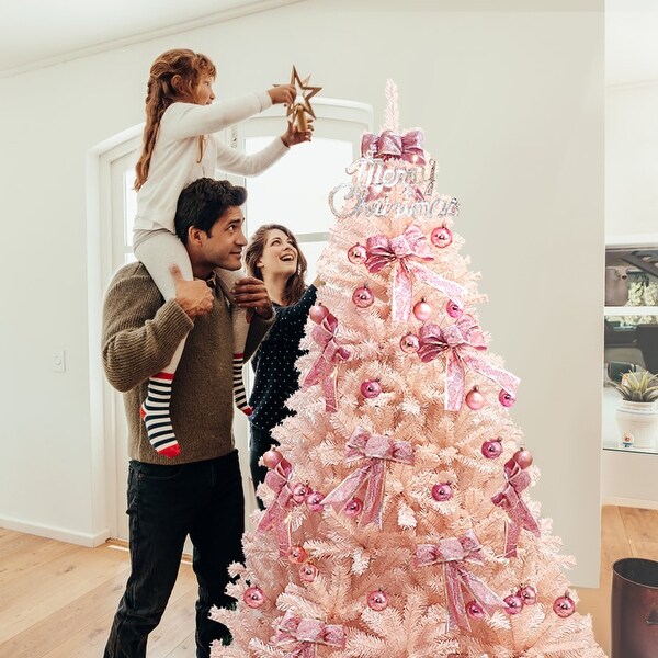 Pink Artificial Christmas Tree with PVC Needles and Metal Stand