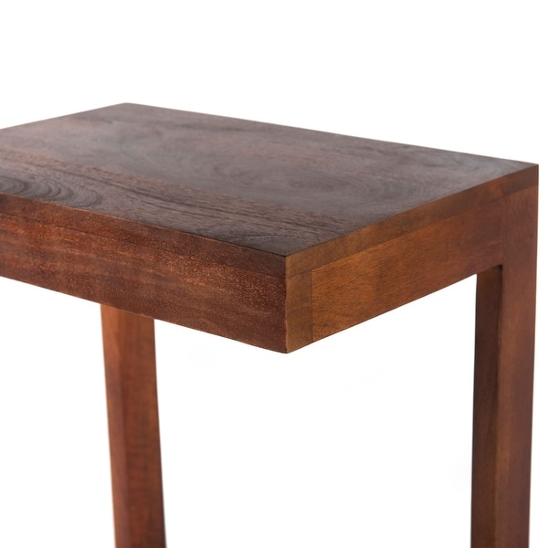 26 Inch Handcrafted Mango Wood Side End Table for Living Room， Den， or Bedroom， Open Design Base， Dark Brown