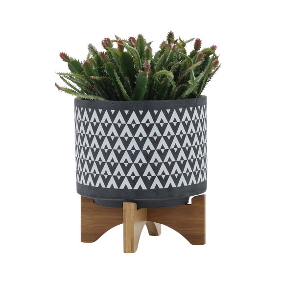 Ceramic 8 Aztec Planter On Wooden Stand  Gray B07...