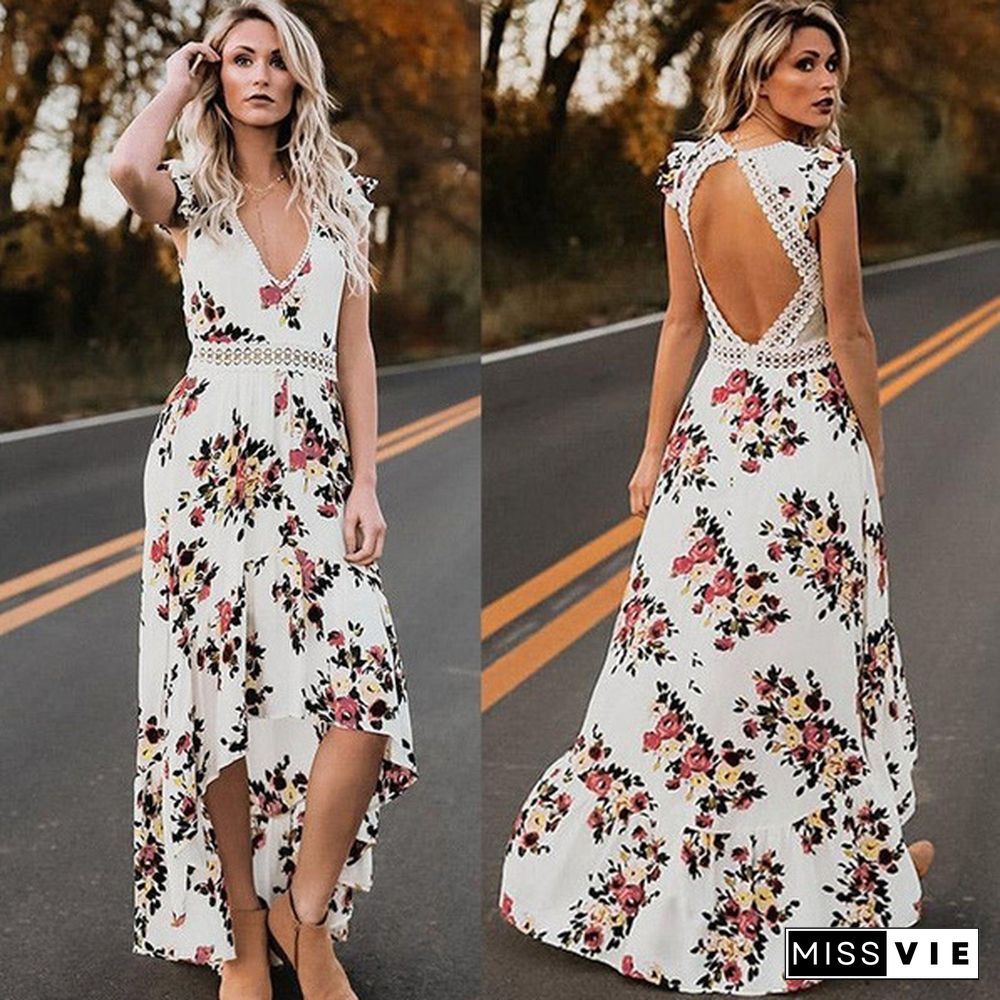 Women's Elegant Sleeveless Boho Floral Maxi Dresses Party Evening Long Dress