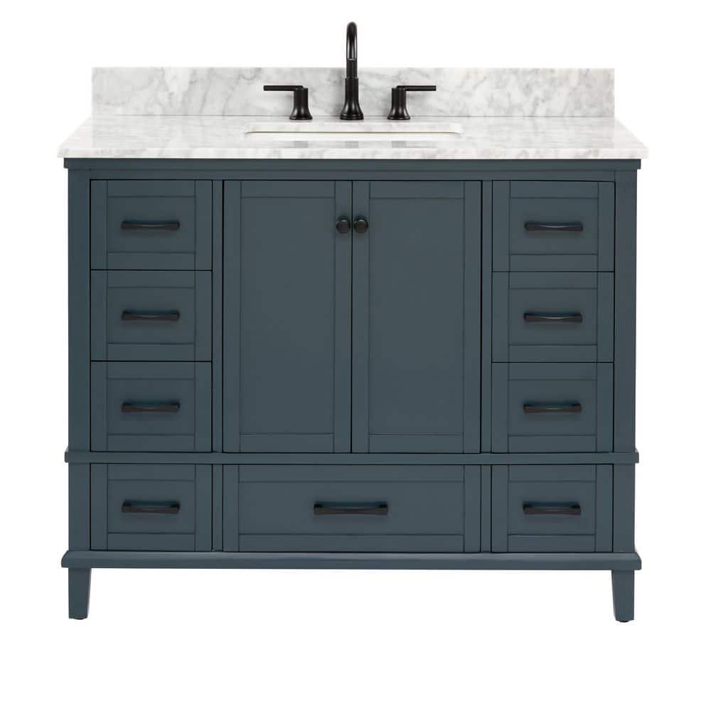 Home Decorators Collection Merryfield 43 in W x 22 in D x 35 in H Bathroom Vanity in Antigua Green with Carrara White Marble Top