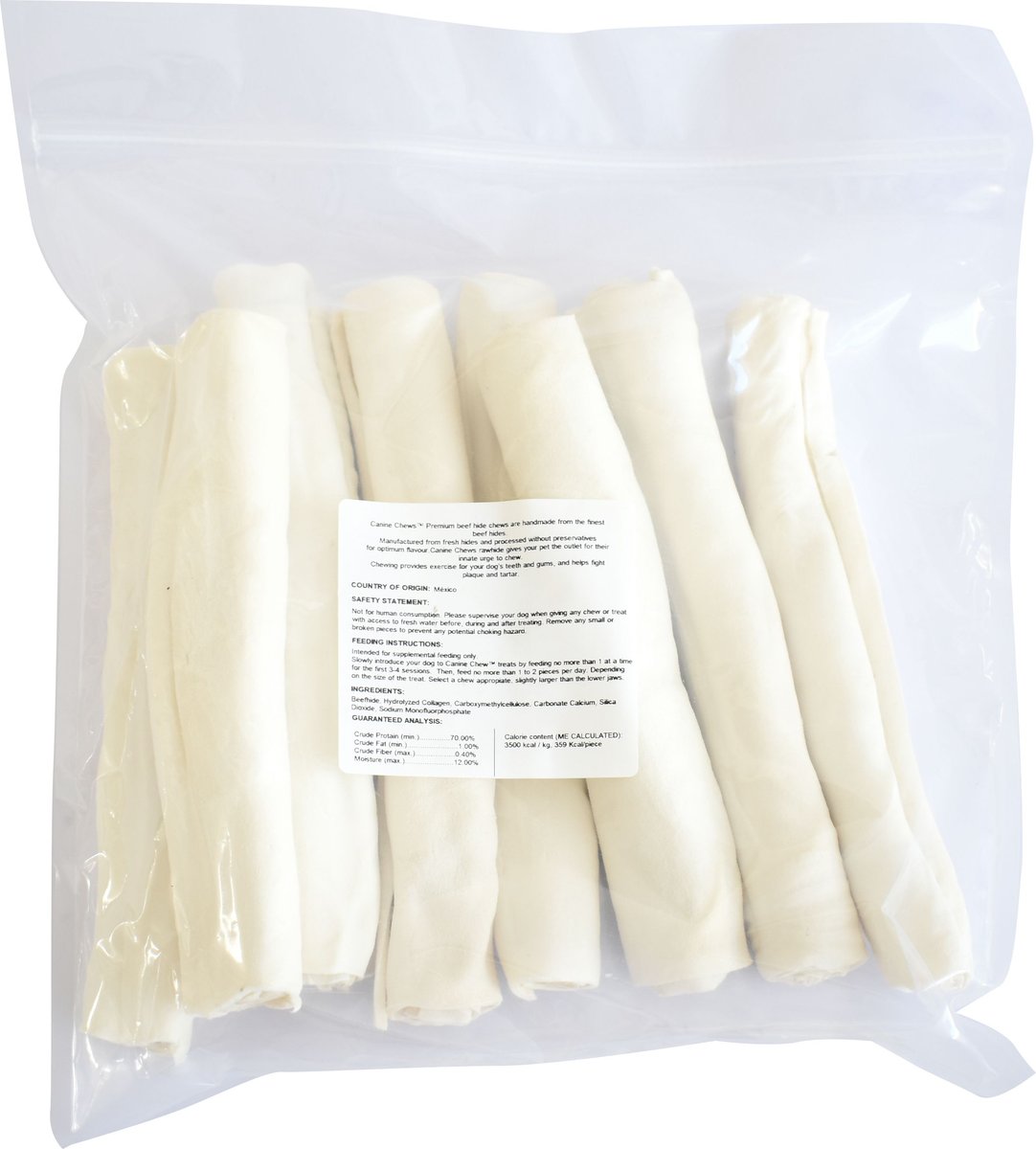 Canine Chews 10-11-inch Rawhide Retriever Rolls Dental Dog Treats， 8 count