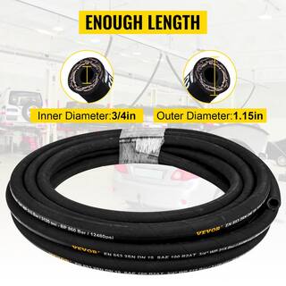 VEVOR Hydraulic Hose 34 in. x 50 ft. Bulk Hydraulic Hose 3120 PSI Rubber Hydraulic Hose with 2 High-Tensile Steel Wire Braid YG50FT3-4-3118001V0