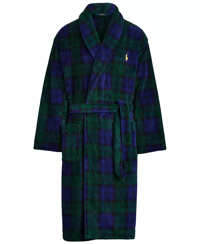 Polo Ralph Lauren Men's Microfiber Plaid Shawl Collar Robe