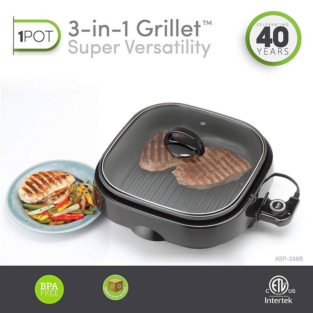 AROMA 4 Qt. 3-in-1 Black Smokeless Grillet ASP-218B